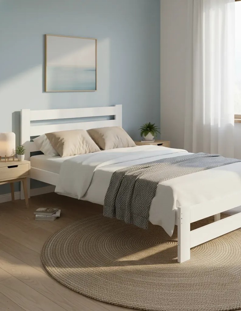 Białe podwójne drewniane łóżko 120x200 A3-P64