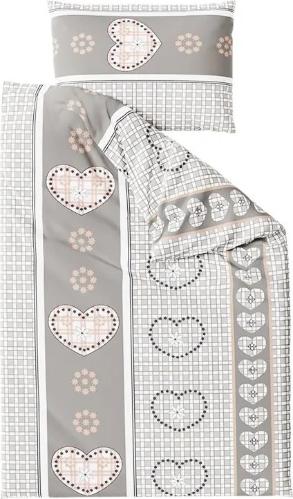 PrzytulneMieszkanie.pl PrzytulneMieszkanie.pl Kreponowa pościel HEART RETRO szara z kieszenią hotelową Rozmiar pościeli: 70 x 90 cm | 140 x 200 cm