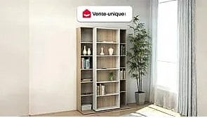 Biblioteczka przesuwna PRALI – 18 wnęk – kolor biały i dębowy
