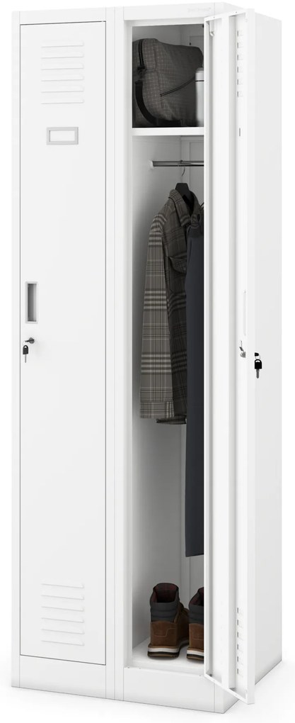 Szafka pracownicza metalowa dwukomorowa biała: KACPER II, 600 x 1800 x 500 mm
