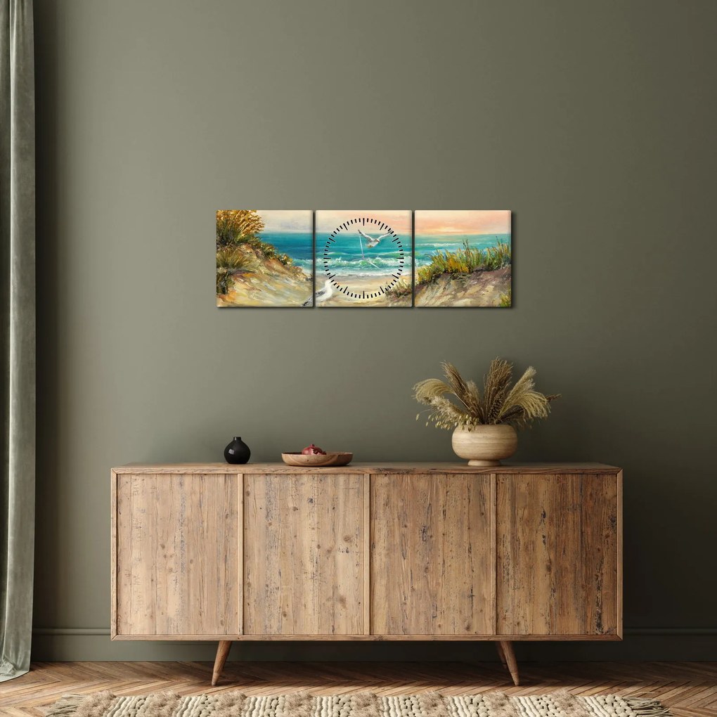 Obraz - Piaszczysta plaża (z zegarem) (90x30 cm)