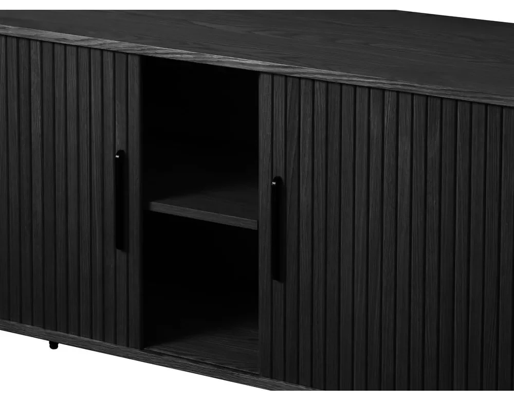 Czarna niska komoda w dekorze dębu z drzwiami przesuwnymi 76x180 cm Nola – Unique Furniture