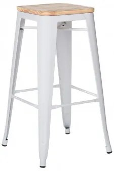 Stołek Lix O Wysokości 75 Cm Ze Stali I Drewna Biała & Madera Natural|natural Wood - Sklum