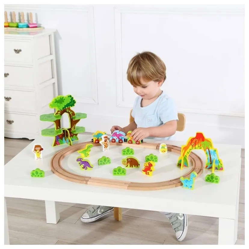 Tooky toy drewniana magnetyczna kolejka dinozaury + figurki