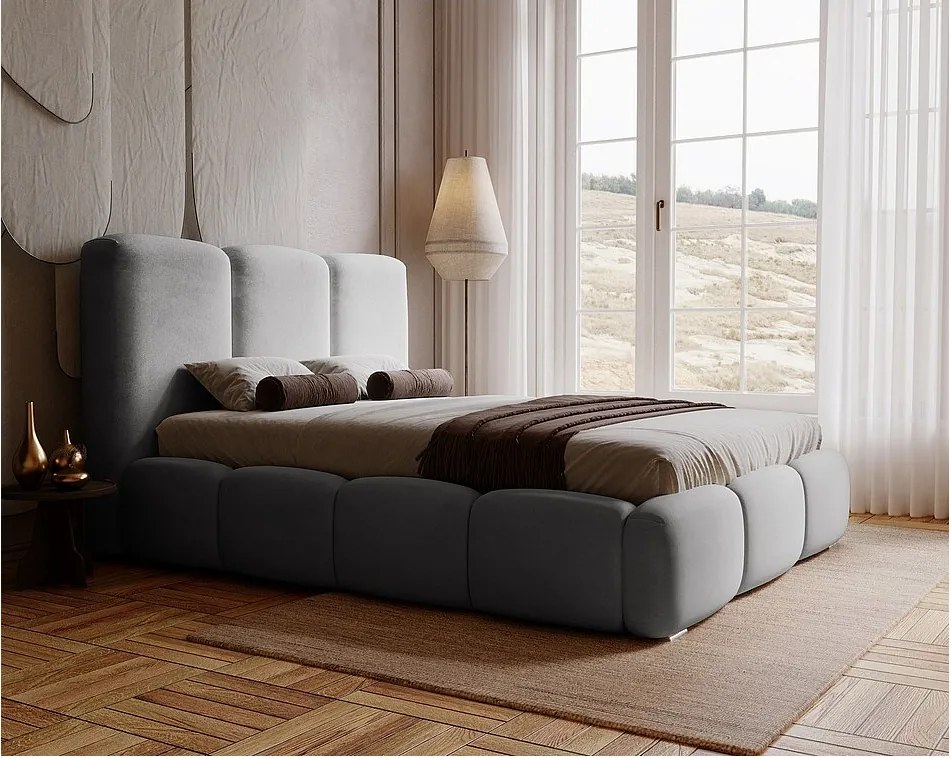 Emporius Merkad łóżko tapicerowane 140 x 200 cm - łóżko z pojemnikiem i stelażem do sypialni - gruba pianka, welur, łóżko szare (Magic Velvet 2217)