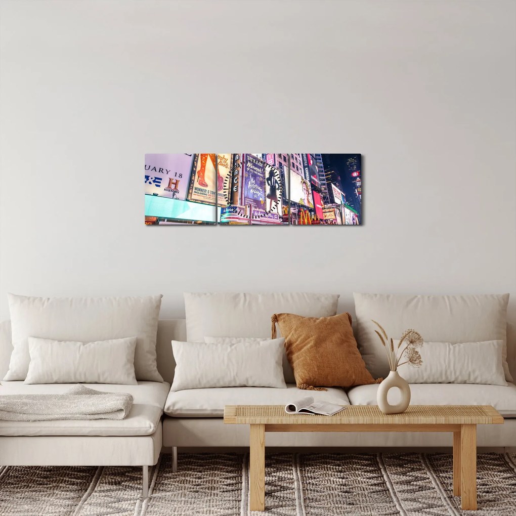 Obraz - New York Theater District (z zegarem) (90x30 cm)