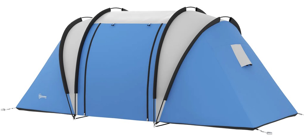 Outsunny Lekki wodoodporny namiot kempingowy dla 4-5 osób z 3 pomieszczeniami, bocznymi drzwiami, oknami w kolorze niebieskim