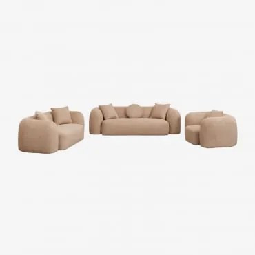 Zestaw Salonowy Z Modułową Sofą 3-osobową, Sofą 2-osobową I Fotelem Z Tkaniny Coco Chenille Gruba Tkanina Szenilowa Latte Brown - Sklum