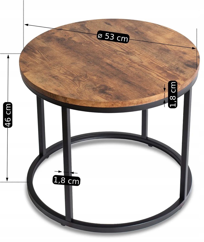 Stolik Kawowy TIM 53 cm Dąb Rustykalny Nowoczesny Loft