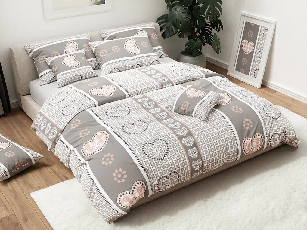 PrzytulneMieszkanie.pl PrzytulneMieszkanie.pl Kreponowa pościel HEART RETRO POLY szara Rozmiar pościeli: 70 x 90 cm | 140 x 220 cm