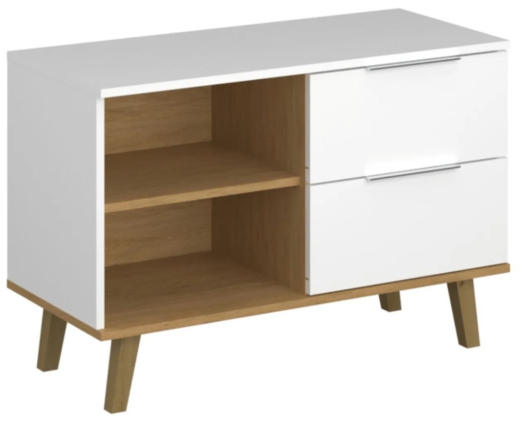 Komoda z Szufladami do Salonu RADIAN 90 cm Biała / Dąb kamienny Nowoczesna