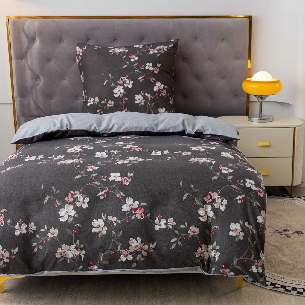 PrzytulneMieszkanie.pl PrzytulneMieszkanie.pl Pościel flanelowa BLOSSOM szara Rozmiar pościeli: 70 x 90 cm | 140 x 200 cm