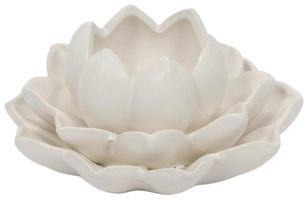 Świecznik na tealight kwiat lotosu z porcelany, 12,5 x 13 x 6,5 cm
