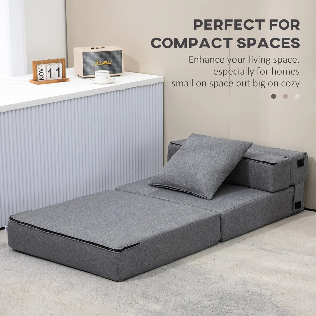 HOMCOM Rozkładana sofa Zdejmowany do czyszczenia Maksymalne obciążenie 100kg 70 cm x 70 cm x 61 cm Ciemnoszary | Aosom PL