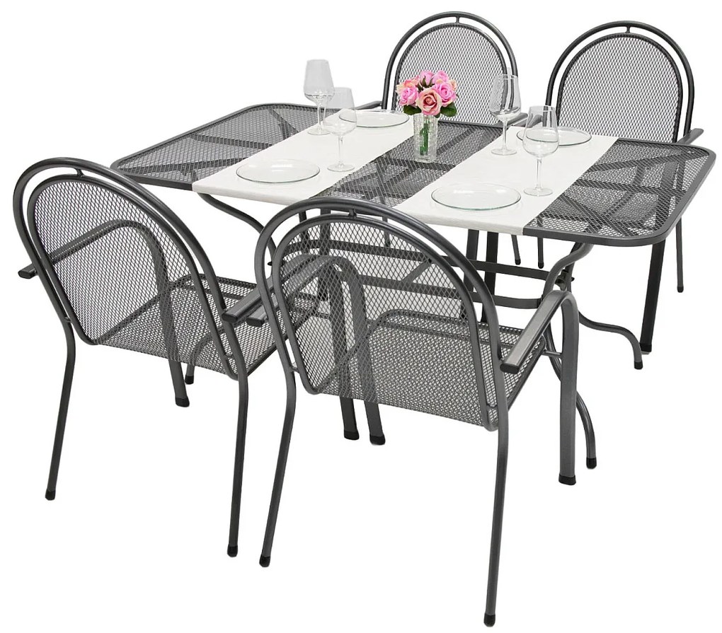 Metalowy zestaw ogrodowy CORINA III. 1 + 4 Stół prostokątny 190x105 cm (CT0310)