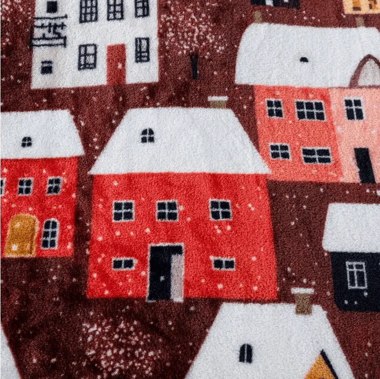 Mikropluszowy koc SNOWY VILLAGE, kolorowy Rozmiar: 150 x 200 cm