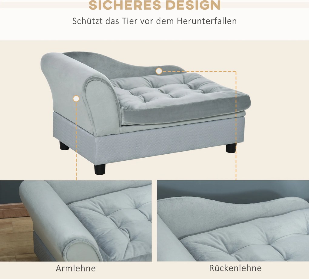 PawHut Sofa dla psa z matą i skrzynią, drewno+plusz, jasnoniebieski, 76x45x41,5cm | Aosom PL