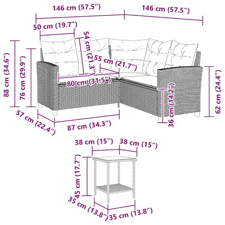 Narożna sofa ogrodowa i stolik beżowy - Omalis