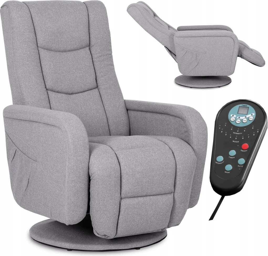 Fotel Rozkładany Obrotowy Masujący z Podnóżkiem SPIKE 2 Szary Nowoczesny