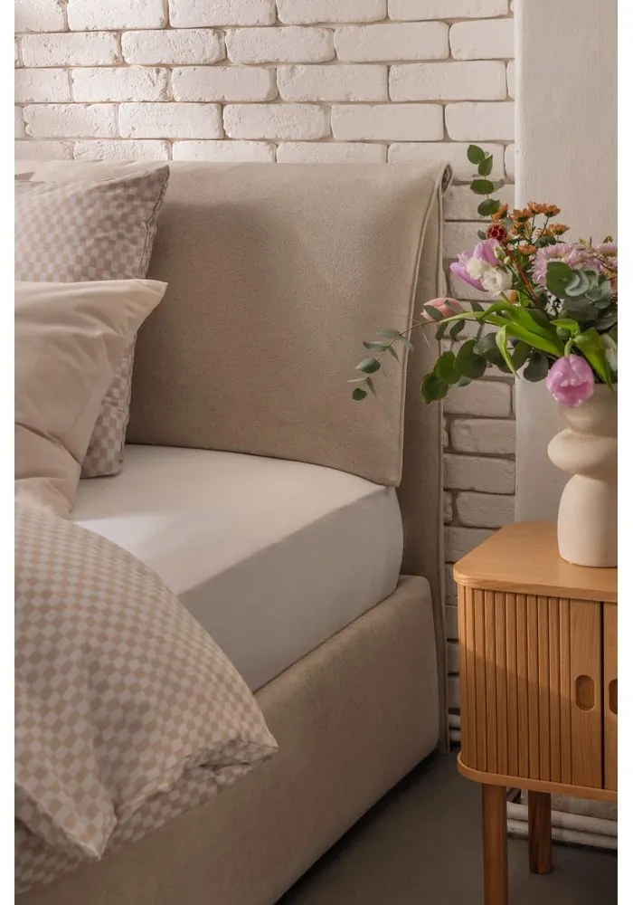 Beżowe tapicerowane łóżko podwójne z miejscem do przechowywania z materacem/kratką 180x200 cm Myra Pillow - Bonami Selection