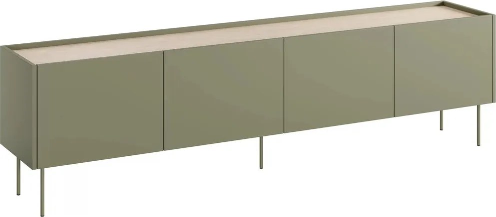 Szafka RTV Desin 220 cm z metalowymi nogami - oliwka / dąb nagano