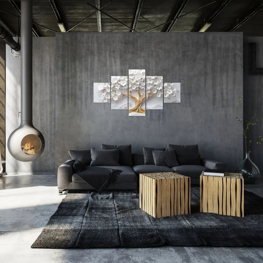 Obraz – Eleganckie drzewo życia 3D pełne kwiatów (125x70 cm)