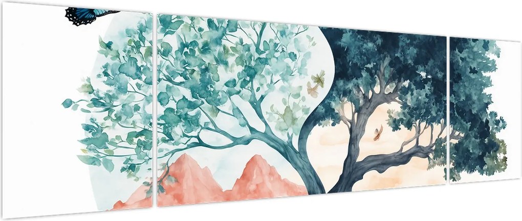 Obraz – Akwarelowe drzewo pełne życia (170x50 cm)