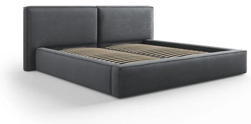 Ciemnoszare tapicerowane łóżko dwuosobowe ze schowkiem i stelażem 160x200 cm Arendal – Cosmopolitan Design