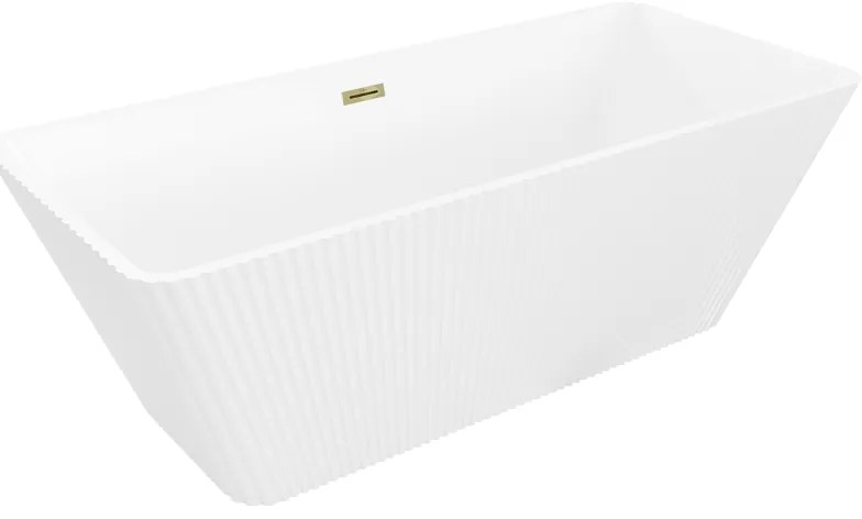 Mexen Tava wanna wolnostojąca ryflowana 170 x 75 cm, biała, przelew złoty - 52851707500-50