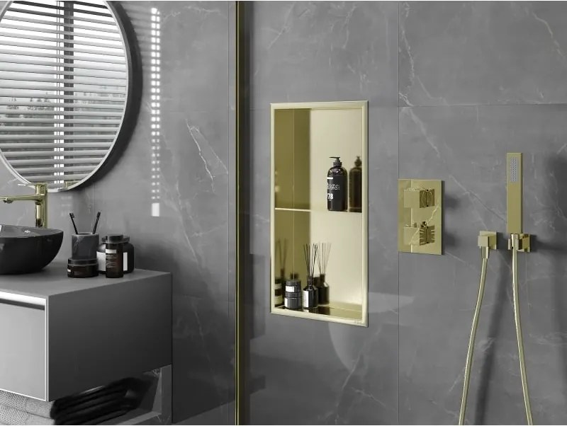 Mexen X-Wall-R półka wnękowa z kołnierzem i półką 60 x 30 cm, złota szczotkowana - 1950603010S