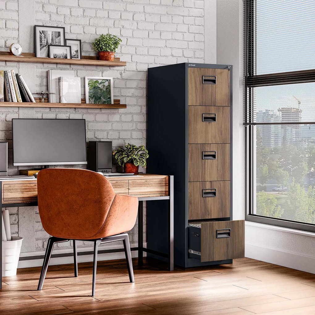Metalowa szafa kartotekowa SARA V5, 460 x 1625.5 x 620 mm, Eco Design: antracytowa/ orzech