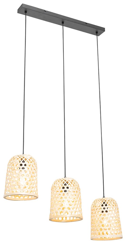 Orientalna lampa wisząca czarna z bambusowym 3-światłowym - RayanKolonialny Oswietlenie wewnetrzne