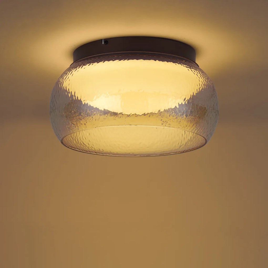 Lampa sufitowa Art Deco brązowa z bursztynowym szkłem z LED ściemnialna 3-stopniowo - Thimble