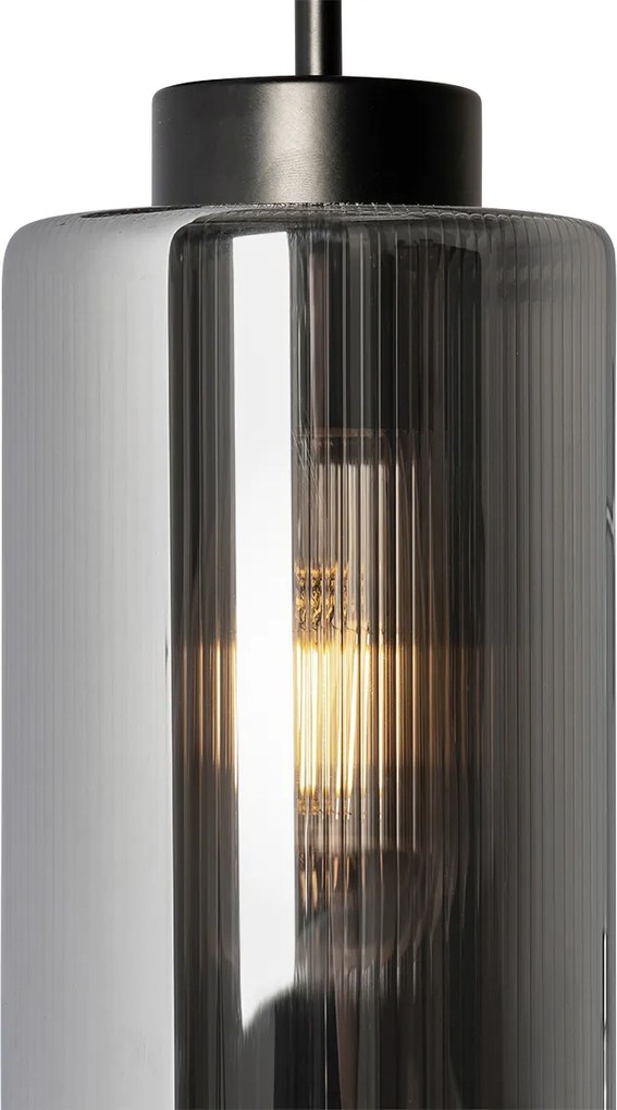 Lampa ścienna w stylu art deco czarna z przydymionym szkłem - Laura
