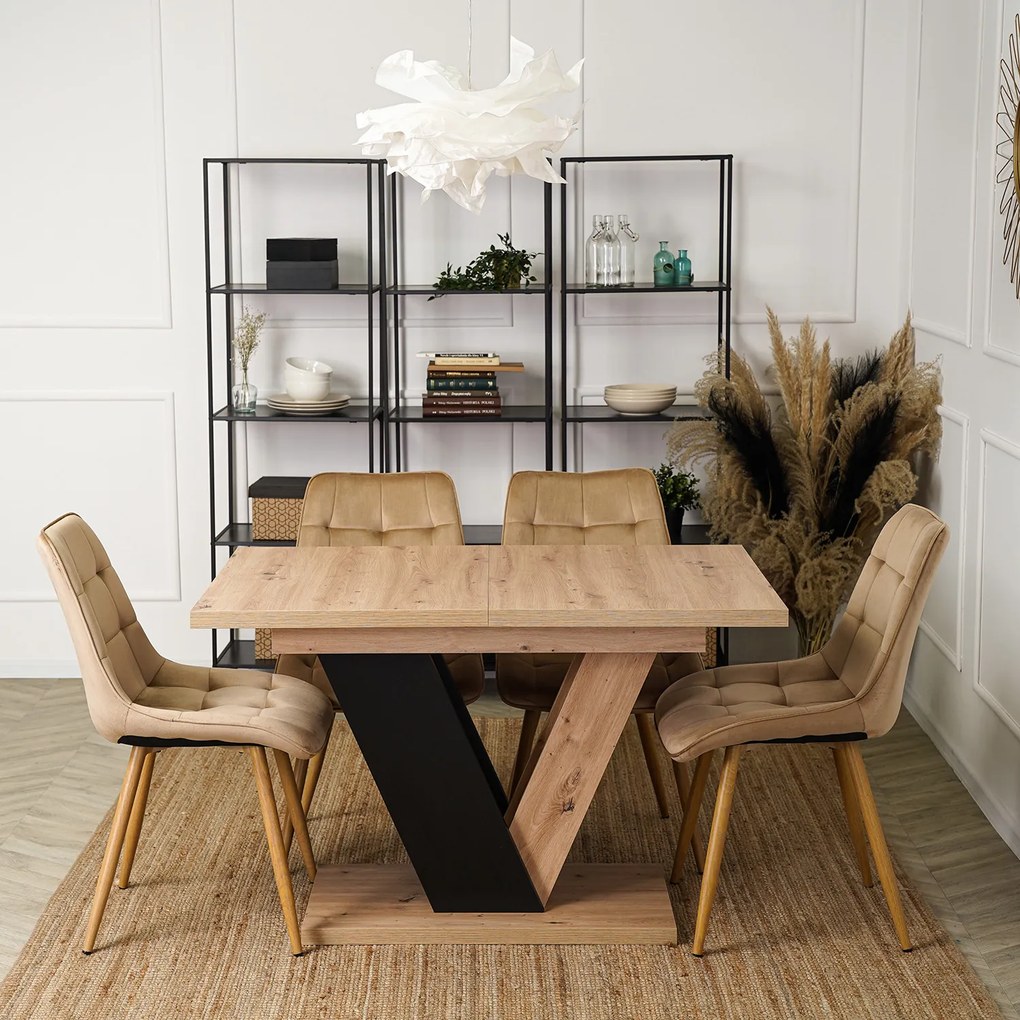 Stół Prostokątny Rozkładany CLARK 120-160 cm Dąb Artisan/Czarny Nowoczesny Loft