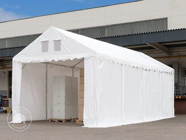 TOOLPORT 4x14m Namiot magazynowy - 2,6 m wysokość ścian bocznych, PVC 800, biały, bez statyki - (37703)