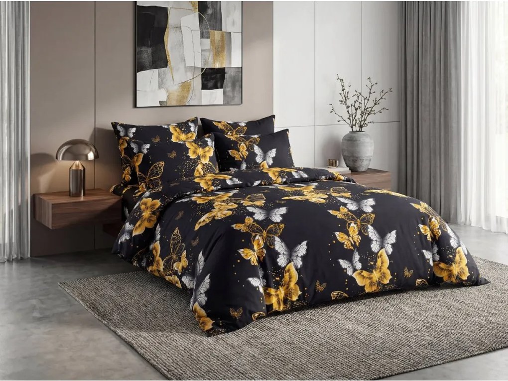 PrzytulneMieszkanie.pl PrzytulneMieszkanie.pl Pościel z mikrofibry GOLD BUTTERFLY czarna Rozmiar pościeli: 70 x 90 cm | 140 x 200 cm