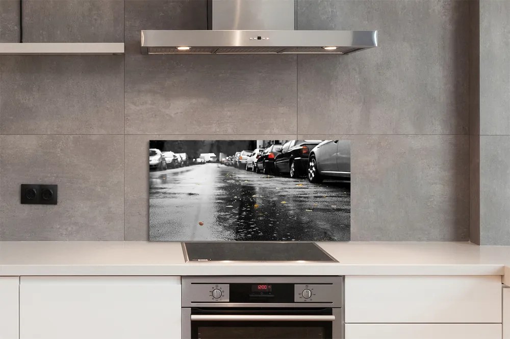 Panel szklany do Kuchni Samochody na Jesiennej Drodze