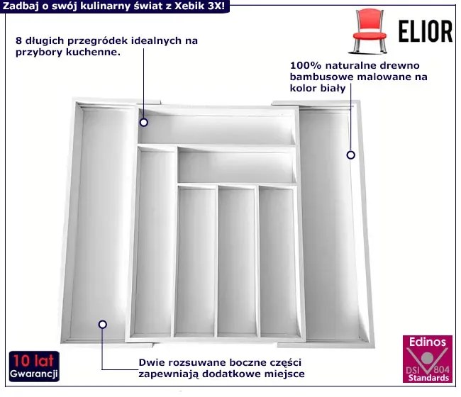 Biały rozsuwany wkład na sztućce - Xebik 3X