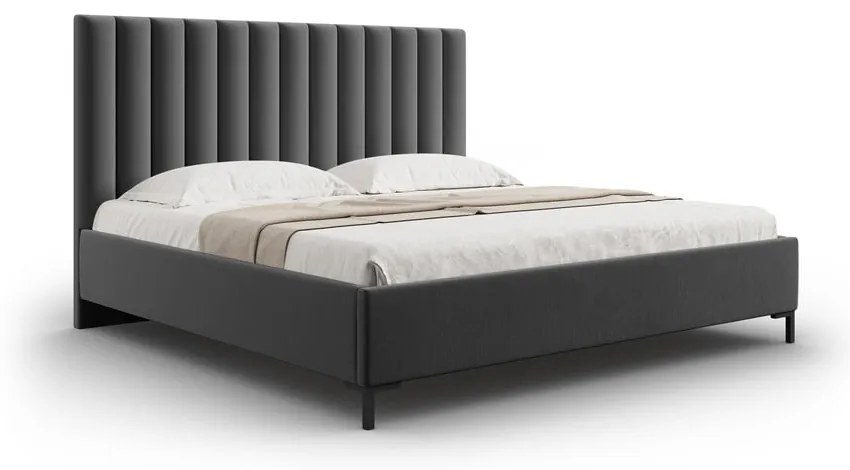 Ciemnoszare tapicerowane łóżko dwuosobowe ze schowkiem i stelażem 160x200 cm Casey – Mazzini Beds
