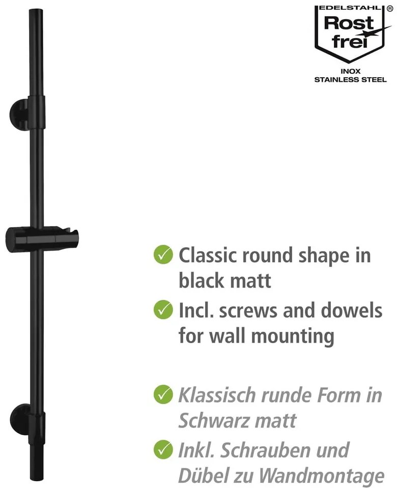 Czarny drążek prysznicowy na słuchawkę ze stali nierdzewnej 66 cm Basic – Wenko