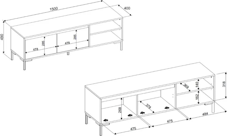 Beżowa szafka rtv Korsika 150 cm, na metalowych nóżkach