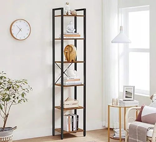 Wąski Regał Z 6 Półkami W Stylu Loft Rustykalny Brąz K2-H05