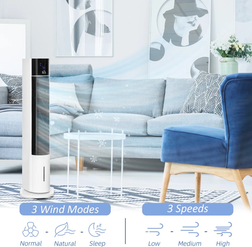 HOMCOM Wentylator Kolumnowy, Klimatyzator kolumnowy, Obrót o 52 stopnie, Cicha praca, 3 tryby pracy, 3 prędkości