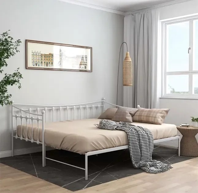 Białe rozkładane łóżko metalowe 90x200 cm - Sawga