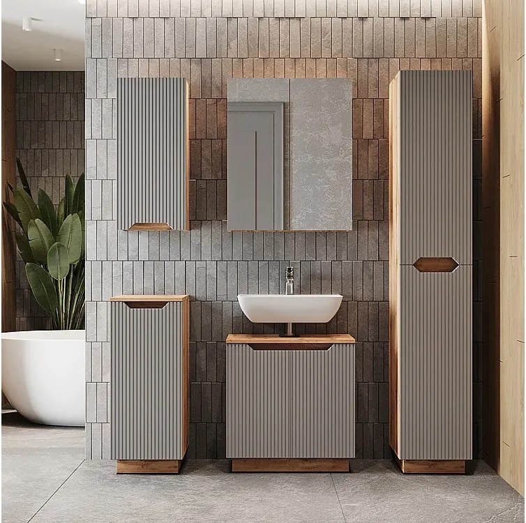 Zestaw mebli łazienkowych dąb/szary w paski 59.8x32x62.1 lotta