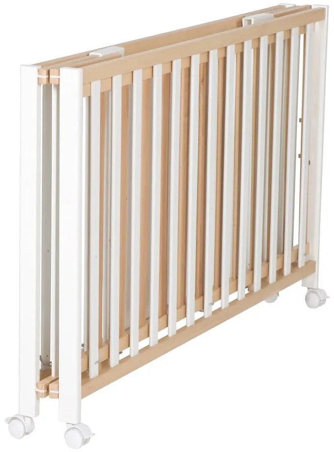 Biało-naturalne łóżeczko na kółkach 60x120 cm Fold up – Roba