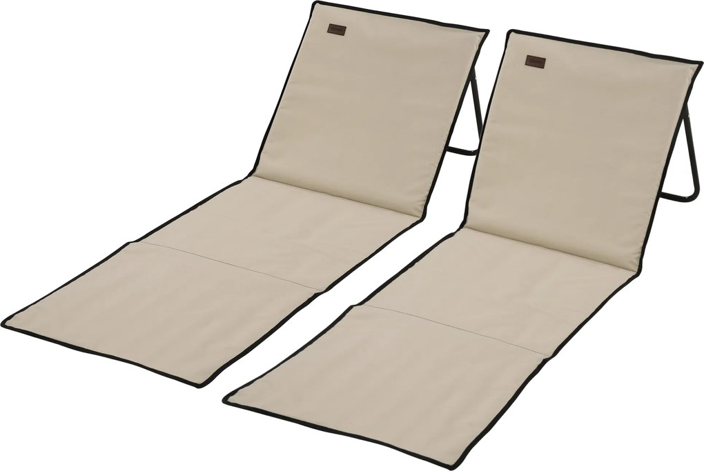 Outsunny Leżak plażowy, składany, regulowane oparcie, boczna kieszeń, miękko wyściełany, stalowy stelaż, Beżowy, 142x51x40cm