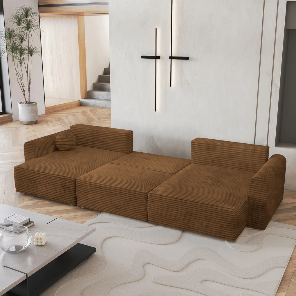 Masseno Narożnik FENTO z funkcją spania i pojemnikiem na pościel Narozniki U, Rozkładana sofa - Miedziany, TILIA 56