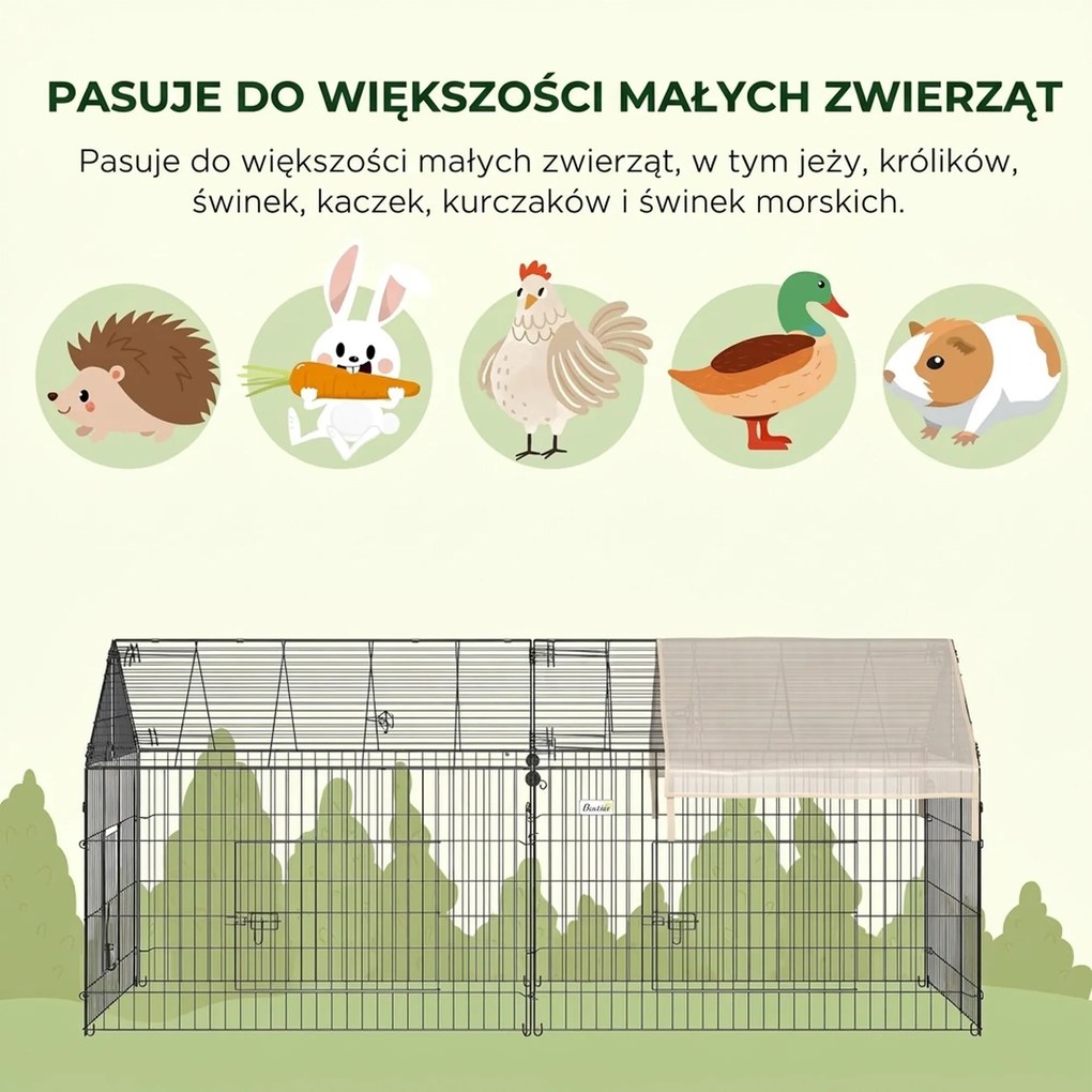 Wybieg dla królików z osłoną UV metalowa klatka ogrodowa beżowa przestronna Aosom PL